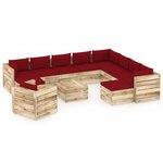 vidaXL Salon de jardin 12 Pièces avec coussins Bois imprégné de vert
