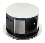 Bloc multiprise encastrable compact LED 3 prises 16A 2P+T & 2x USB - Finition Inox - Otio