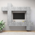 vidaXL Ensemble de meuble TV 9 Pièces Gris béton Aggloméré
