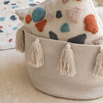 Panier de rangement en coton tressé beige avec pompons 30 x 45 x 45 cm