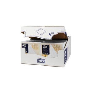 Serviettes de table textile LinStyle, jetables, pliage en 4, simple épaisseur, gaufrées, 39 cm - Blanc (paquet 50 unités)