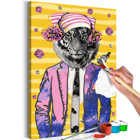 Tableau à peindre par soi-même - tiger in hat l x h en cm 40x60
