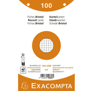 Paquet 100 Fiches Sous Film - Bristol Quadrillé 5x5 Perforé - 125x200mm - Couleurs Assorties - X 12 - Exacompta