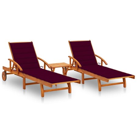 vidaXL Chaises longues 2 Pièces avec table et coussins Acacia solide