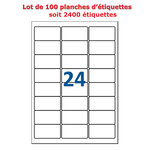 Lot de 100 planches étiquettes autocollantes pour timbres sur feuille a4 : 63,5 x 33,9 mm (24 étiquettes par feuille)
