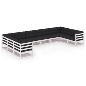 vidaXL Salon de jardin 10 Pièces avec coussins Blanc Bois de pin massif