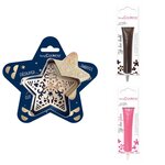 Kit pour biscuit en relief Étoile + 2 Stylos au chocolat marron et fuchsia