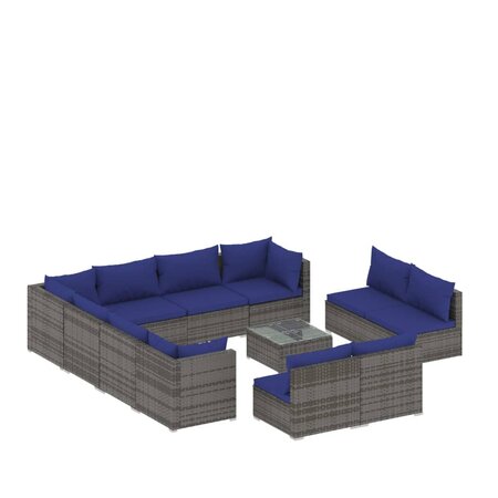 vidaXL Salon de jardin 12 Pièces avec coussins Gris Résine tressée