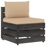 vidaXL Salon de jardin 3 Pièces avec coussins gris bois imprégné