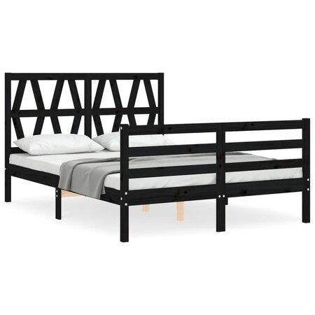 vidaXL Cadre de lit avec tête de lit noir 140x190 cm bois massif