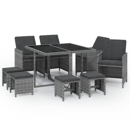 vidaXL Mobilier à dîner de jardin et coussins 9Pièces Résine tressée Gris