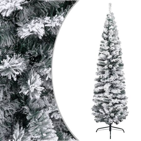 vidaXL Sapin de Noël artificiel mince flocon de neige vert 210 cm PVC