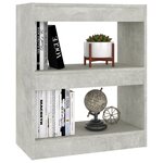 vidaXL Bibliothèque/Séparateur de pièce Gris béton 60x30x72 cm