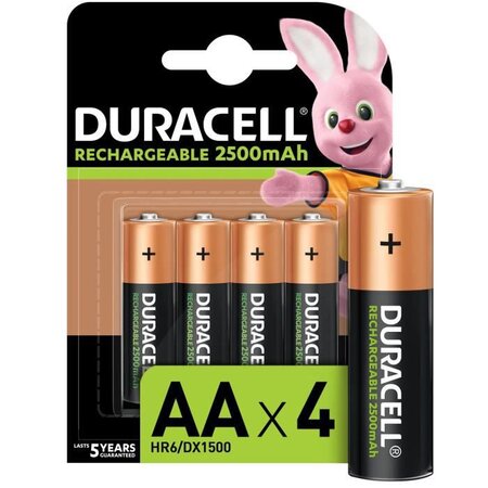 Duracell piles rechargeables aa 2500 mah  lot de 4 piles