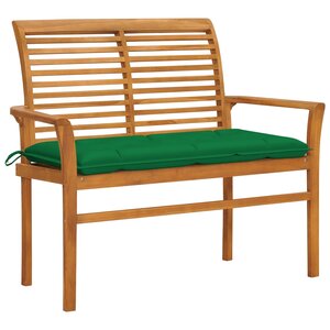 vidaXL Banc de jardin avec coussin vert 112 cm Bois de teck massif