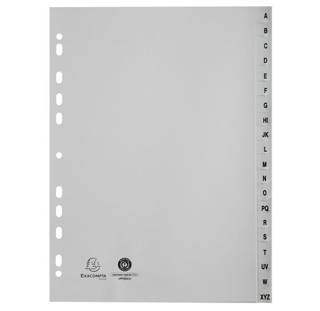 Intercalaires Imprimés Alphabétiques Pp Recyclé Gris - Az 20 Positions - A4 - Gris - X 20 - Exacompta