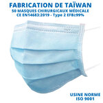 Lot de 50 Masques chirurgicaux - Qualité médicale type II CE EN14683:2019