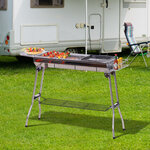 Outsunny Barbecue à charbon pliable portable BBQ grill sur pied avec étagères + grille + plaque cuisson dim. 104L x 33l x 70H cm acier inox.