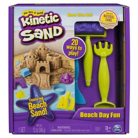 Kinetic sand - sable magique - coffret plage 340g + 9 accessoires - sable cinétique et coloré a modeler - 6037424 - jouet 3 ans