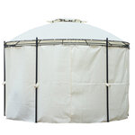 Tonnelle pavillon de jardin rond dim. Ø 3 5L x 2 75H m double toit 6 rideaux latéraux polyester crème métal époxy noir