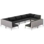 vidaXL Salon de jardin 9 Pièces avec coussins Résine tressée Gris foncé