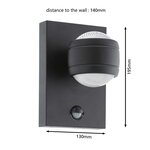 Eglo lampe murale led à capteur d'extérieur sesimba 1 2x3 7 w noir
