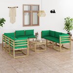vidaXL Salon de jardin 9 Pièces avec coussins bois de pin imprégné