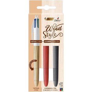4 colours wood style pointe moyenne coffret contenant 1 x wood naturel + 2 corps rouge bic