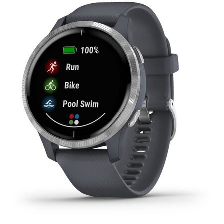 Garmin Venu - Montre connectée GPS avec écran Amoled - Silver / Bleu Granite