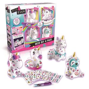 STYLE 4 EVER Mini Deco DIY - Lot de 4 mini-figurines a décorer et a personnaliser qui brillent dans le noir ! - OFG 177 - 6 ans et +