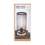 Lampe cylindrique métal grillagé socle en bois