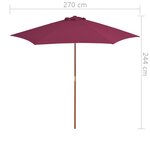 vidaXL Parasol avec mât en bois 270 cm Bordeaux