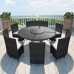 vidaXL Salon de jardin 7 Pièces avec coussins Résine tressée Noir