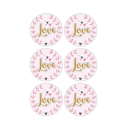 Autocollants 3D Ø 4 cm - Love sur fond rose clair