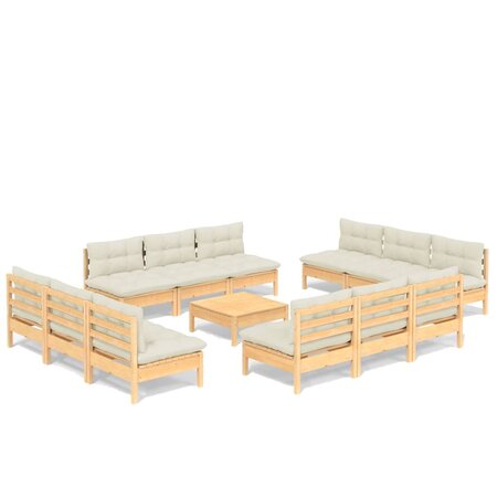 vidaXL Salon de jardin 13 Pièces avec coussins crème bois de pin