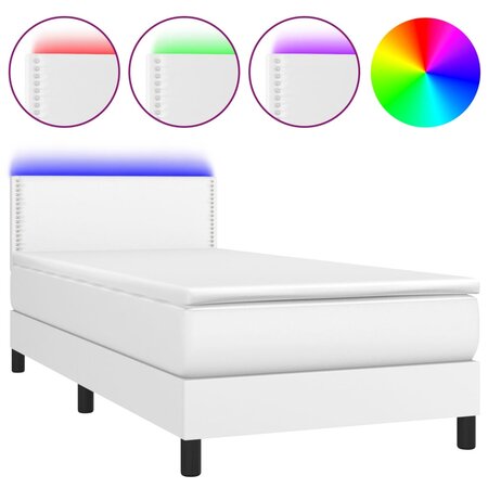 vidaXL Sommier tapissier avec matelas et LED Blanc 80x200cm Similicuir