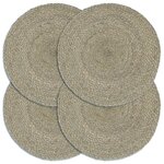 vidaXL Napperons 4 Pièces Gris Plain 38 cm Rond Jute