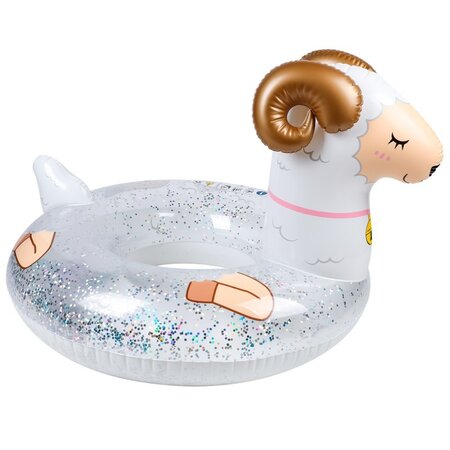 Bouée gonflable ronde xxl pour piscine & plage ultra confort  flotteur deluxe - mouton a paillettes ø115cm