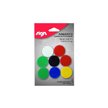 Lot de 8 aimants ronds diamètre de 30 mm - assortiment - sign