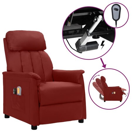 vidaXL Fauteuil de massage électrique Rouge bordeaux Similicuir