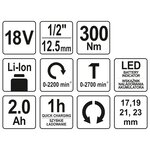 YATO Clé à chocs avec batterie Li-ion 2 0Ah 1/2" 18V 300Nm