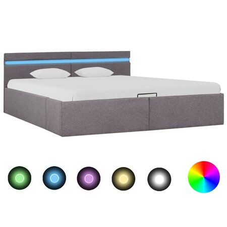 vidaXL Cadre de lit à stockage hydraulique et LED Taupe 180x200 cm