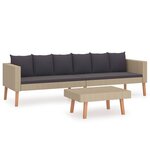 vidaXL Salon de jardin 2 Pièces avec coussins Résine tressée Beige