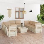 vidaXL Salon de jardin palette 9 Pièces avec coussins Épicéa imprégné