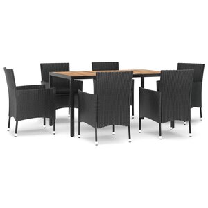 vidaXL Ensemble à dîner de jardin et coussins 7Pièces Noir Résine tressée