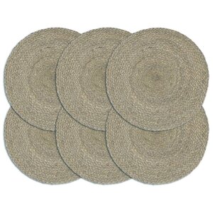 vidaXL Napperons 6 Pièces Gris Plain 38 cm Rond Jute