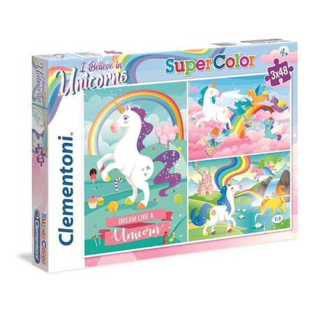 CLEMENTONI - Puzzle Licornes 3 x 48 Pieces Super Color