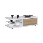SCIAE Table basse rectangulaire - Décor chene clair et Laqué blanc - Classique - 1 tiroir - L 120 x P 60 x H 37 cm - KARMA