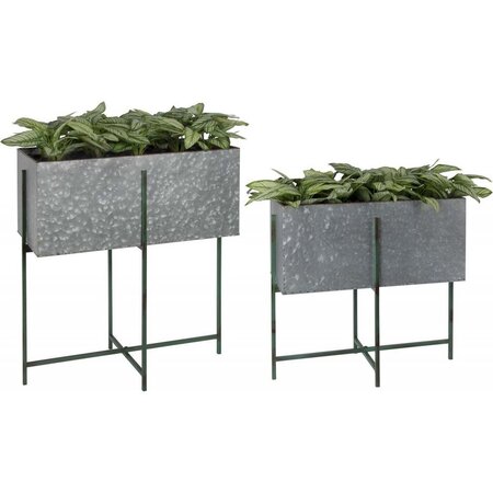 Jardinière sur pied en zinc intérieure extérieure (lot de 2) rectangulaires - 22 3 / 33 3 litres