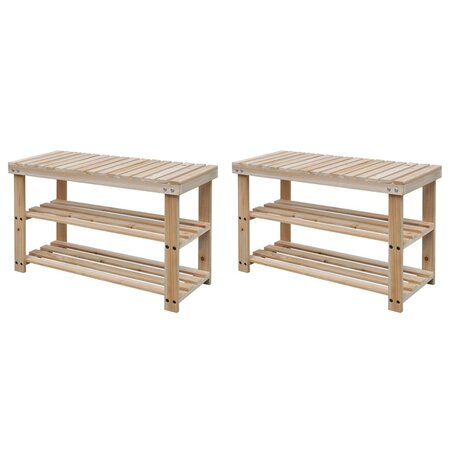 vidaXL Étagère à chaussures 2 en 1 avec dessus banc 2 Pièces Bois massif